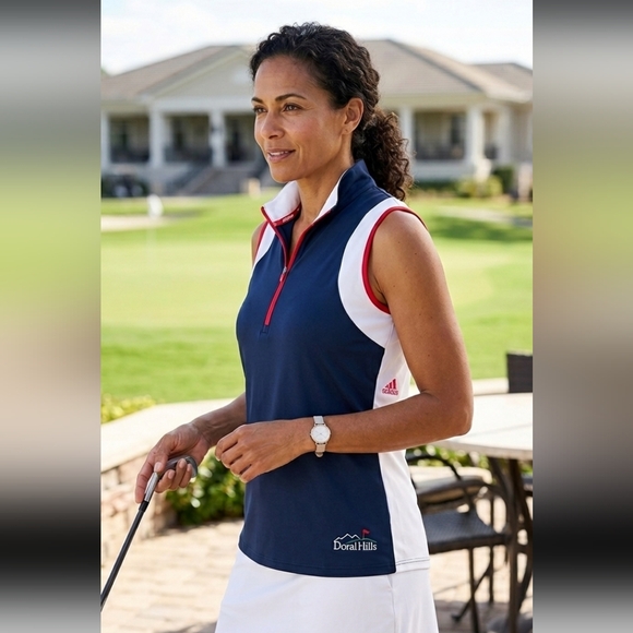 adidas Tops - Adidas Golf Sleeveless Quarter-Zip Top Navy White XL Doral Hills